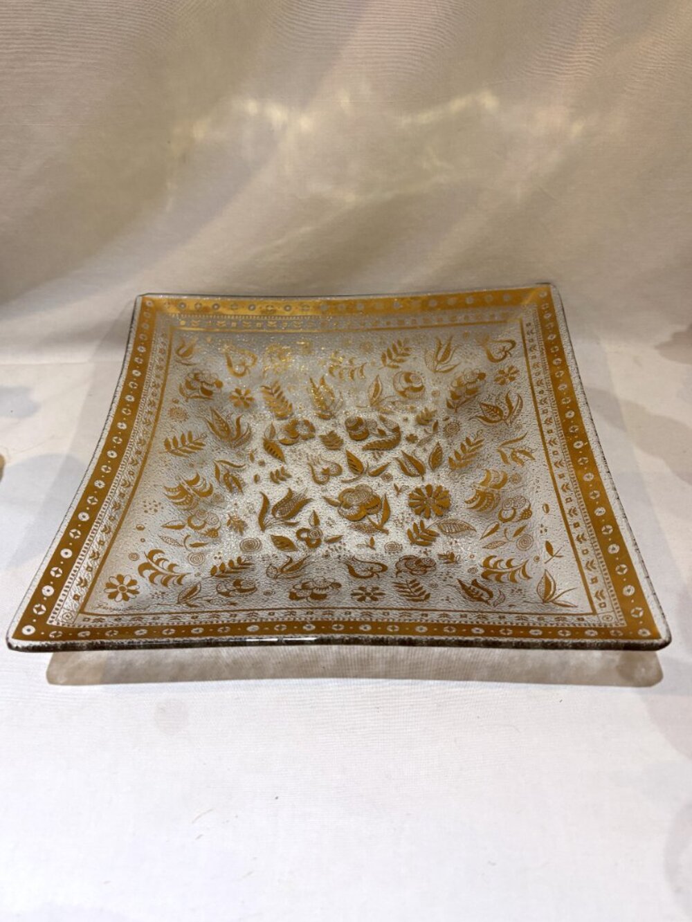 Georges Briard Persian Garden Glass Dish 9.5" Square EUC